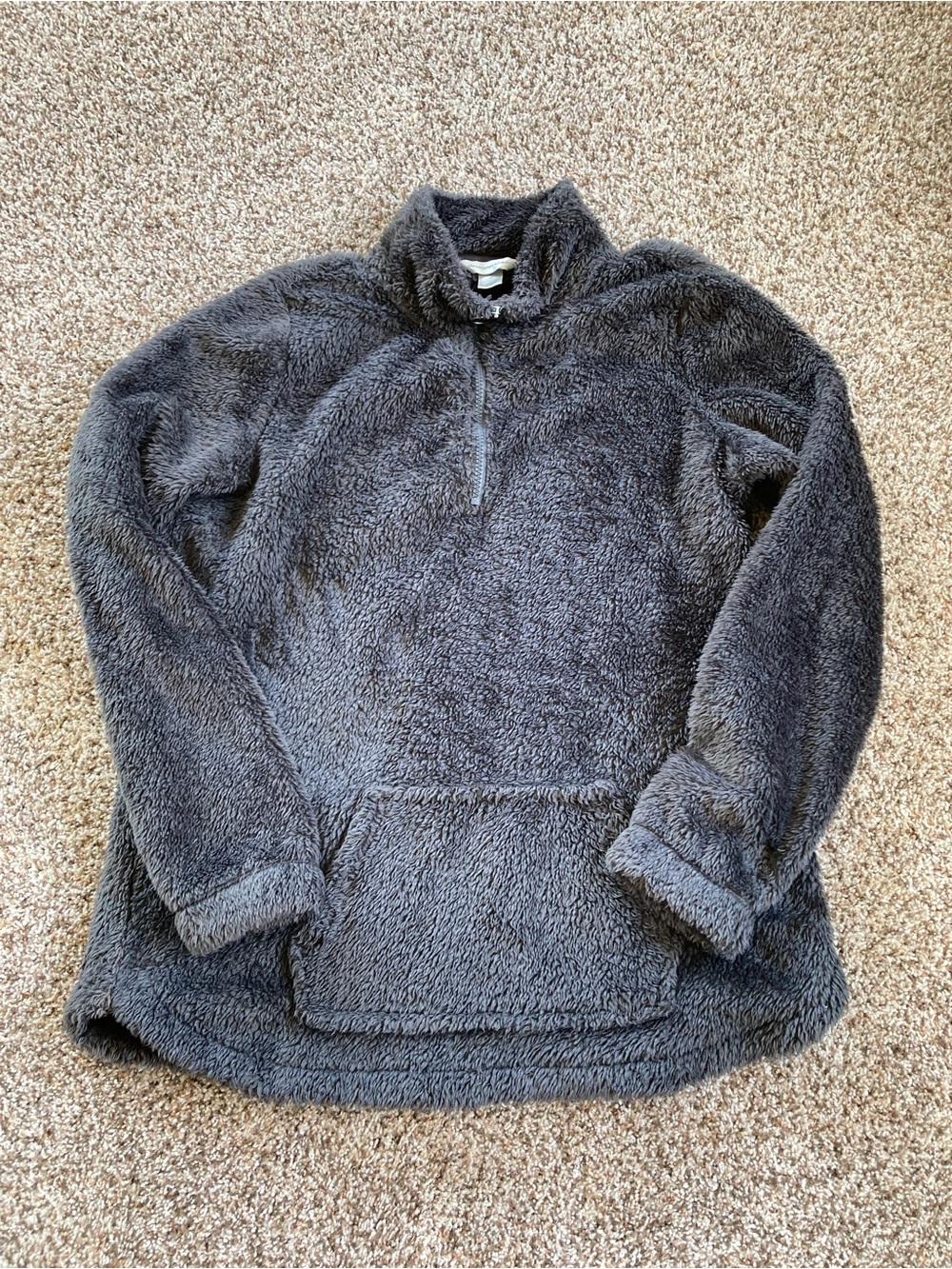 Christopher & Banks Plush Gray Faux Fur Pullover with Zipper Neck